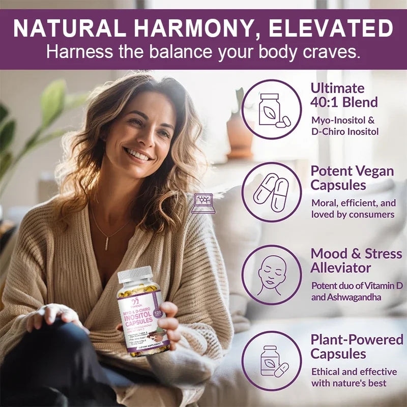 Myo-Inositol & D-Chiro Inositol Capsule with Folate Supports Ovarian Function Hormone Balance Fertility Supplement Beauty Health